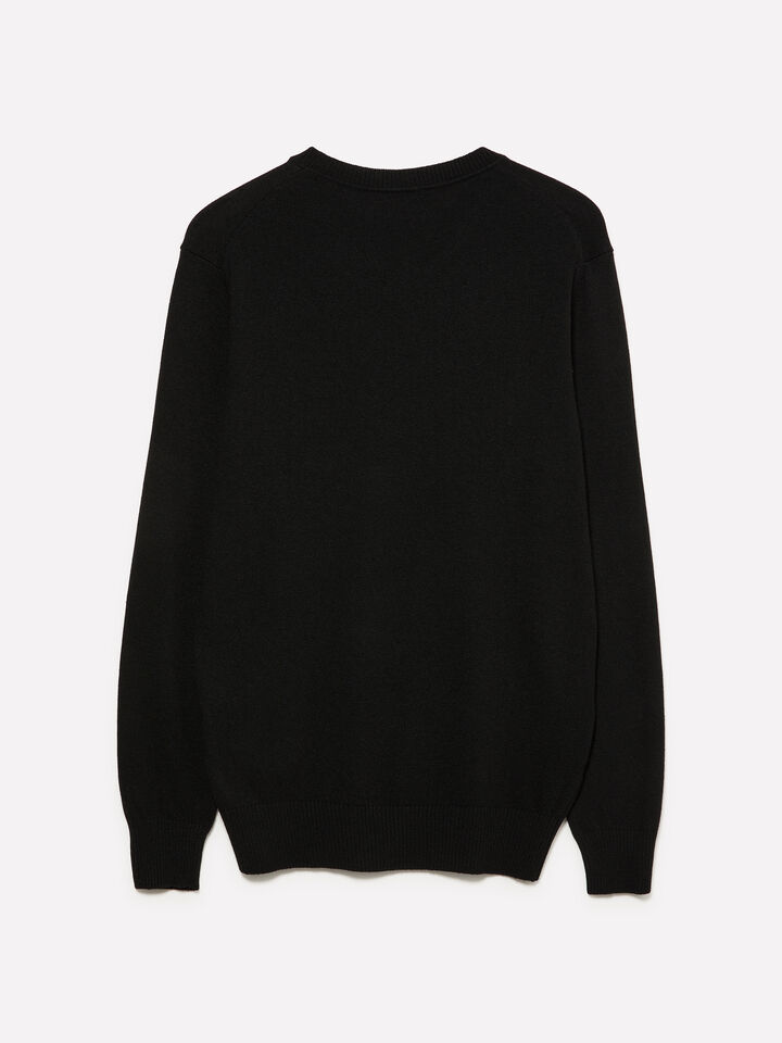 Black regular fit crew neck sweater - men's crew neck sweaters - Black | Sisley image number 2